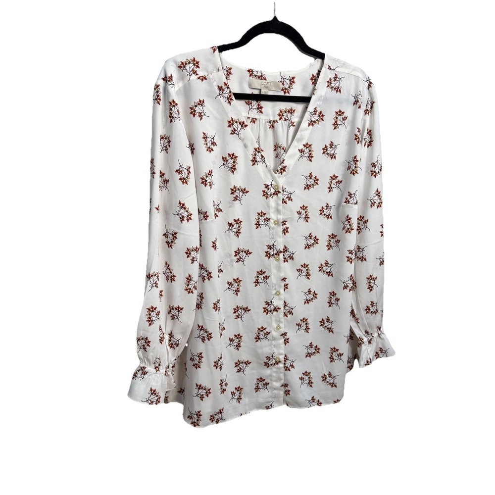 Loft Womens Plus Size 18 Long Sleeve Top Multicolored Floral Button Up Blouse - Picture 2 of 9